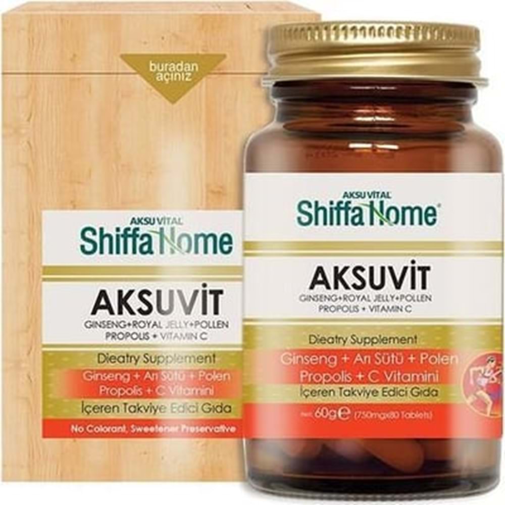 Shiffa Home Aksuvit Ginseng Arı Sütü Polen Propolis C Vitamin 60 Gr 80 Kapsül