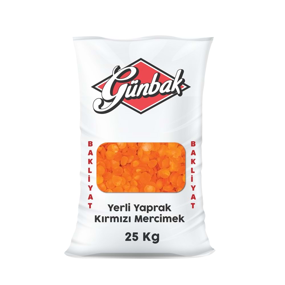 Günbak Yerli Yaprak Kırmızı Mercimek Çuval 25 Kg