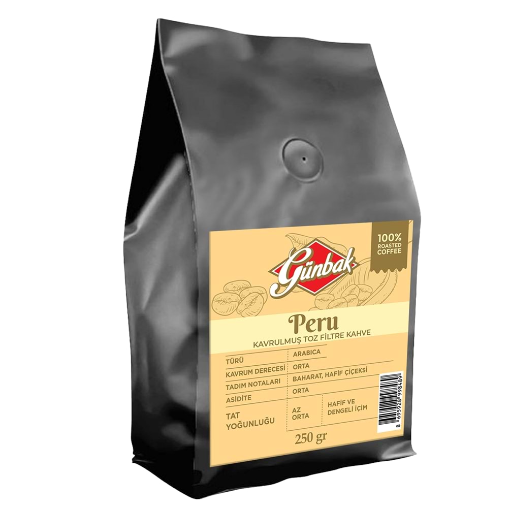 Günbak Peru Kavrulmuş Toz Filtre Kahve 250 Gr