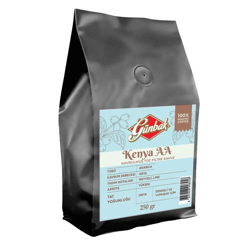 Günbak Kenya AA Kavrulmuş Toz Filtre Kahve 250 Gr
