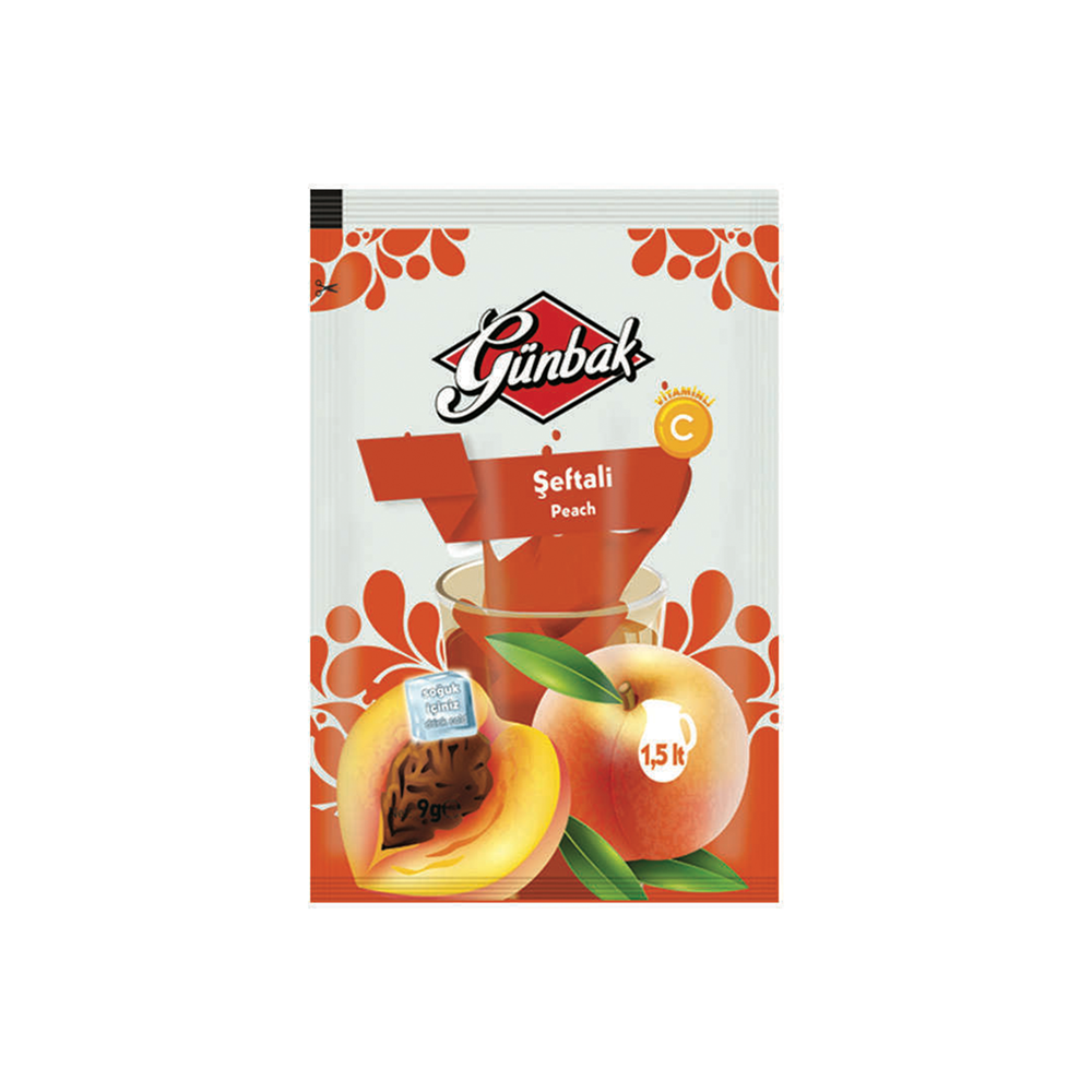 Günbak Şeftali Aromalı Soğuk İçecek Tozu Kutu 9 Gr X 24 Adet