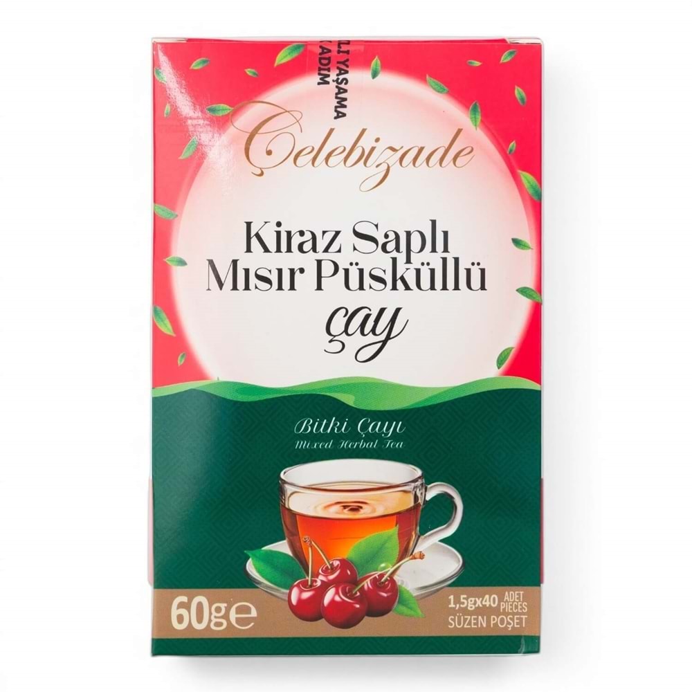 Çelebizade Kiraz Saplı Bitki Çayı Süzen Poşetli 40 Adet 60 Gr
