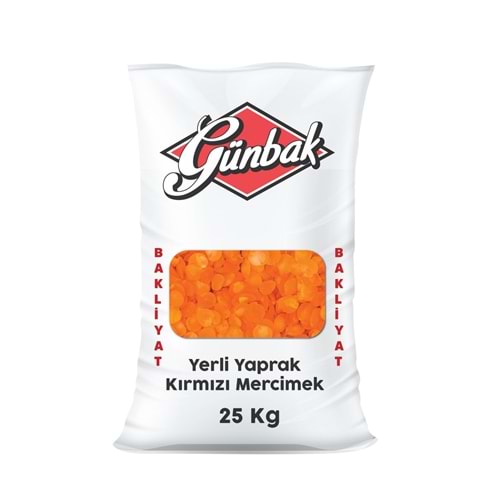 Günbak Yerli Yaprak Kırmızı Mercimek Çuval 25 Kg