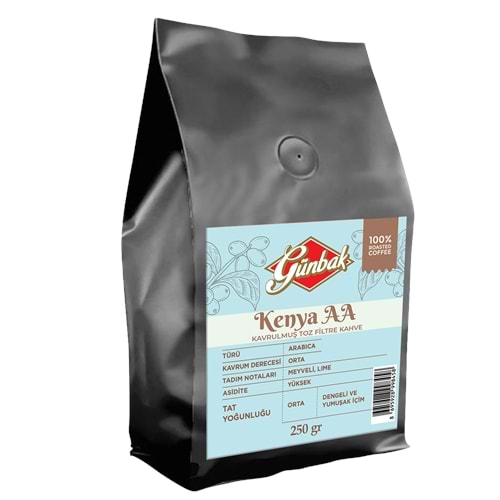 Günbak Kenya AA Kavrulmuş Toz Filtre Kahve 250 Gr
