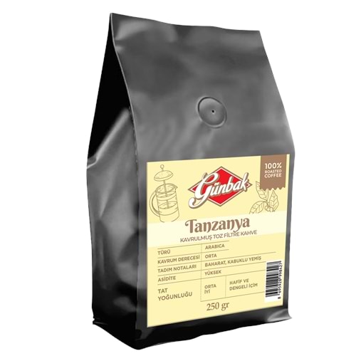 Günbak Tanzanya Kavrulmuş Toz Filtre Kahve 250 Gr