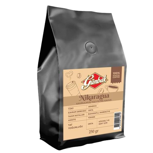 Günbak Nikaragua Kavrulmuş Toz Filtre Kahve 250 Gr