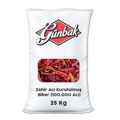 Zehir Acı Kurutulmuş Biber (100.000 Acı) Çuval 25 KG