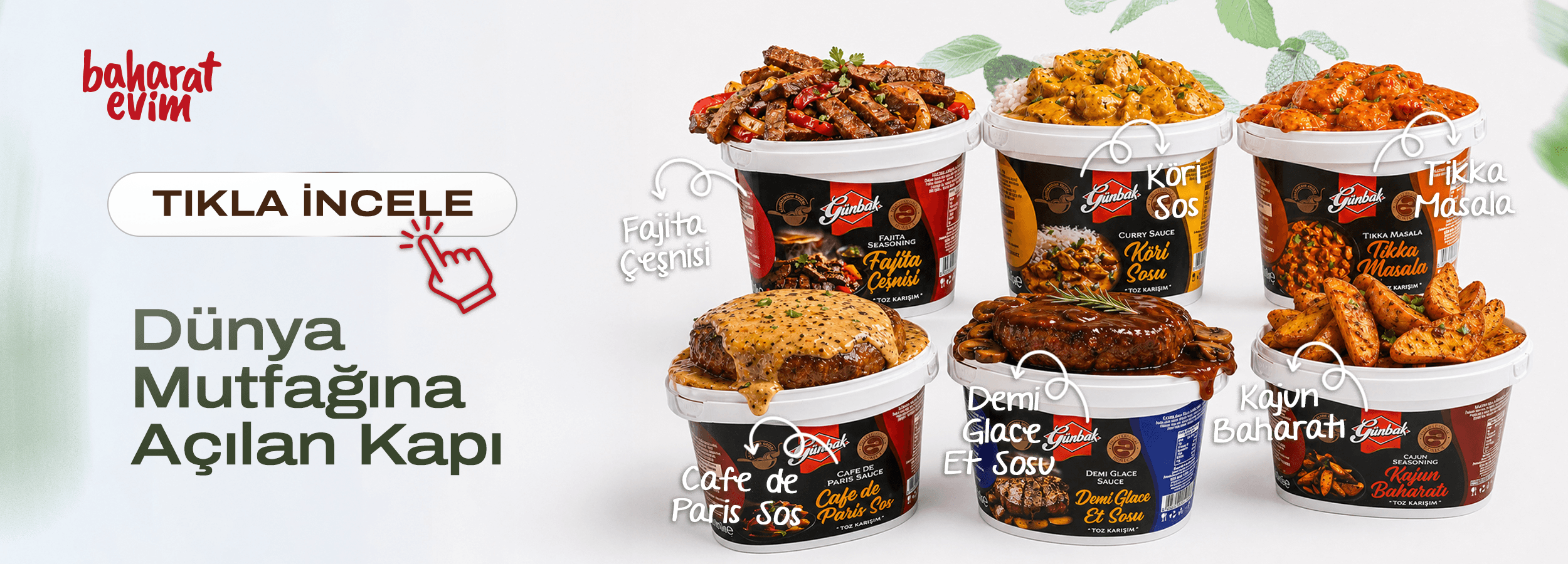 Günbak dünya mutfağı sos ve baharat çeşitleri fajita köri tikka masala cajun ve demi glace sos ürünleri